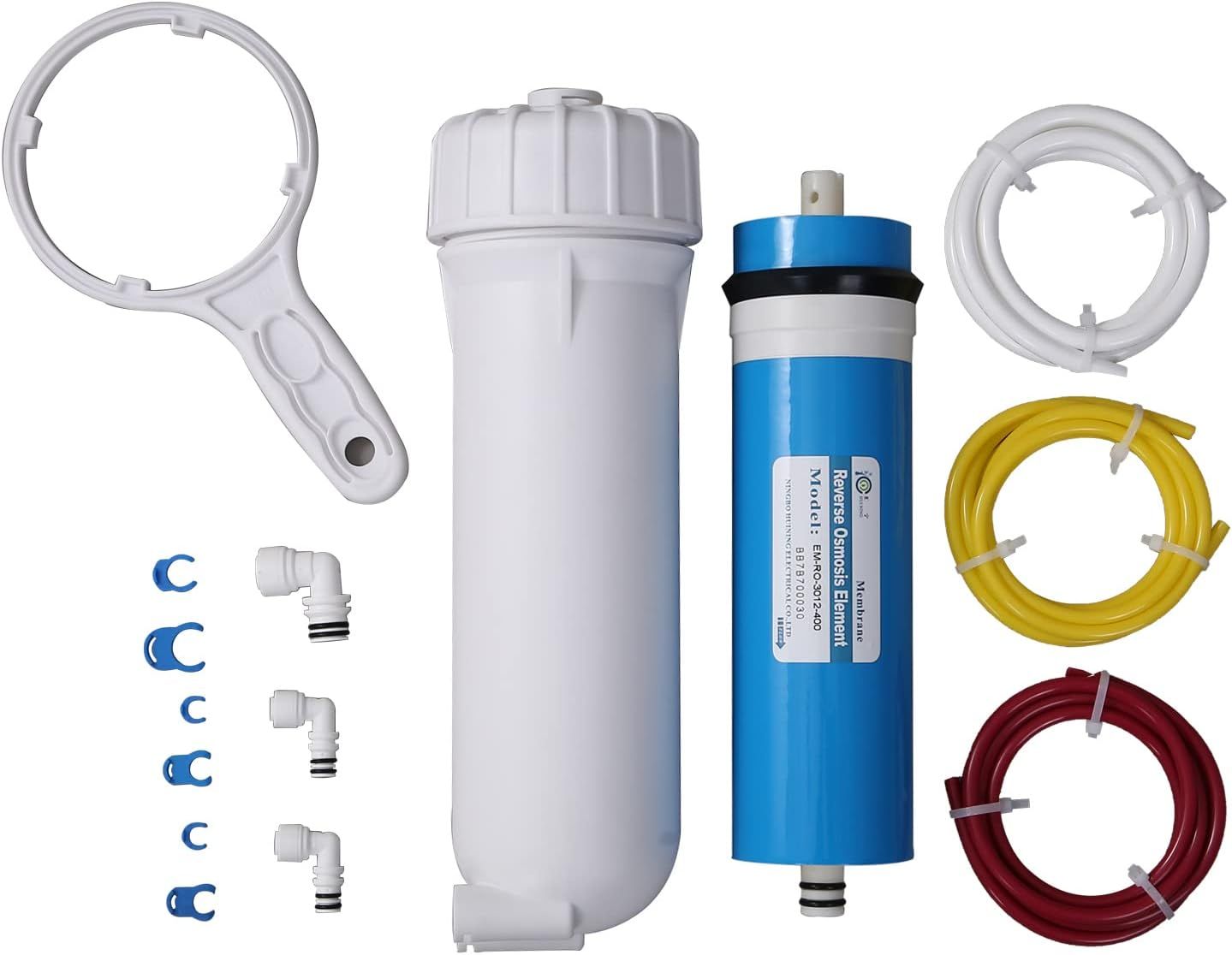 HUINING Reverse Osmosis Membrane 50/75/100/150/400/500GPD and RO Membrane Housing Kit with Quick Connector,Check Valve,Water Pipe,Wrench  for Residential Household Hospital Water Filtration System