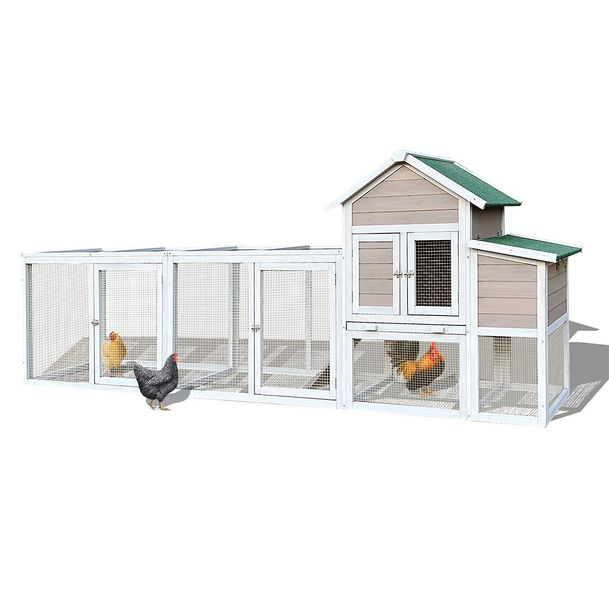 122" Large Gray Wood Chicken Coop Hen House Pet Rabbit Hutch Wooden Pet Cage Backyard with Nesting Box