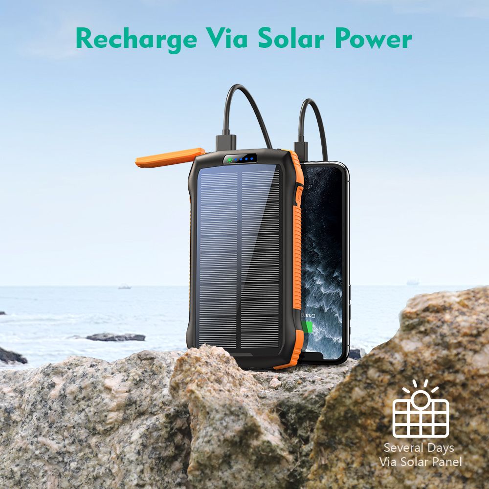 Portable Charger, Solar Power Bank 33500mAh Fast Charging, Solar Battery Pack with Waterproof 6W Bright Flashlight for iPhone Samsung Tablet