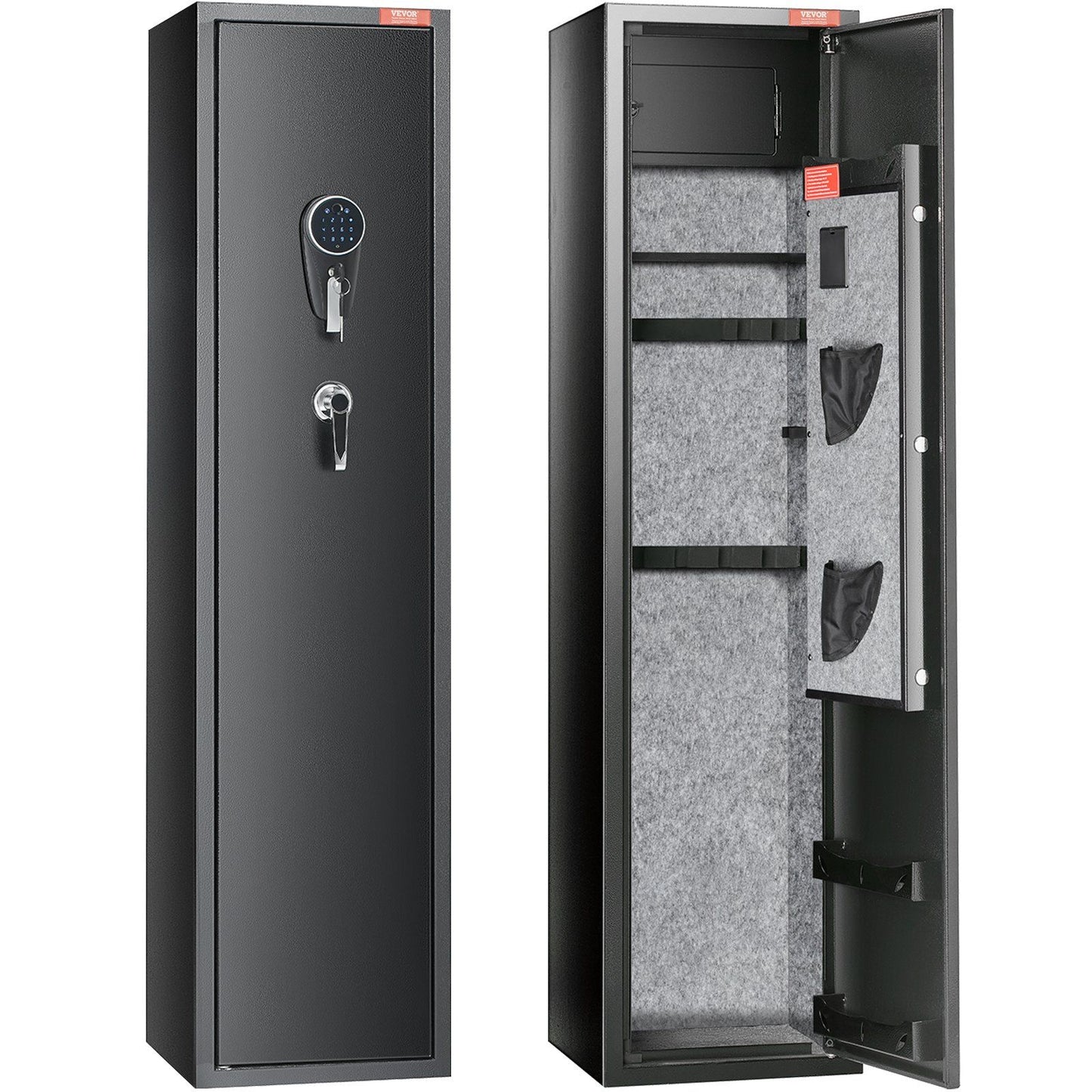 VEVOR 6 Rifles Gun Safe, Rifle Safe with Fingerprint & Digital Keypad Lock, Gun Storage Cabinet for Shotguns with Built-in Storage Locker, Removable Storage Shelf for Home Long Gun and Pistols