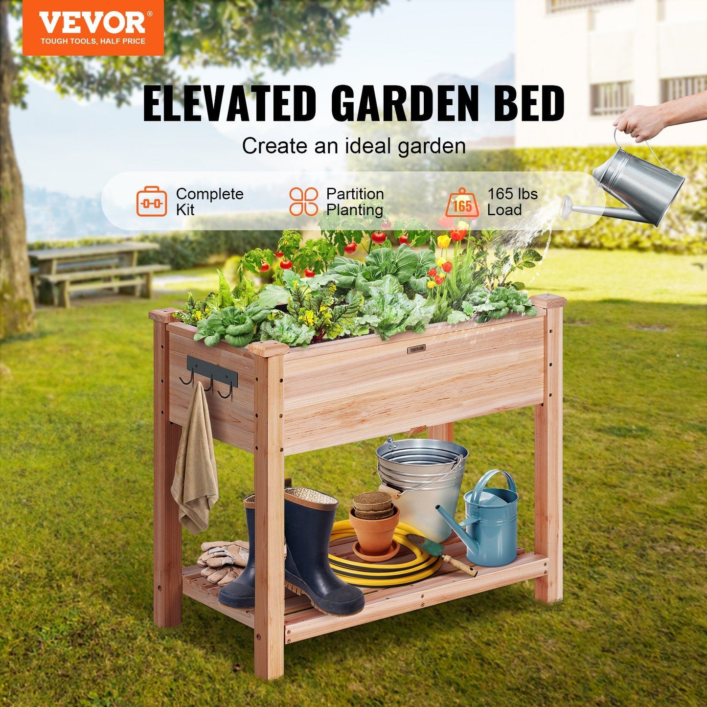 VEVOR Wooden Raised Garden Bed Planter Box 33.9x18.1x30" Flower Vegetable Herb