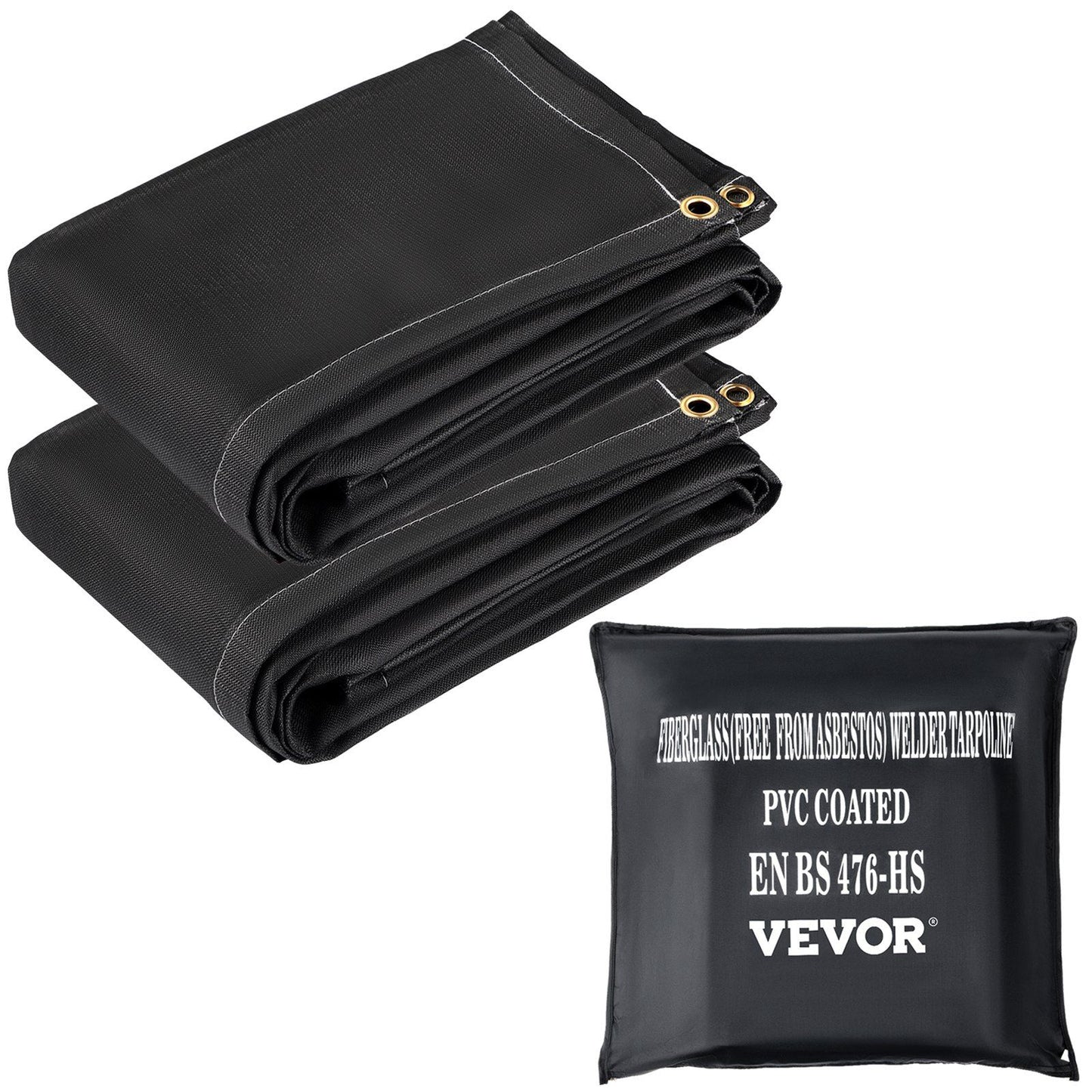 VEVOR Fire Blankets, 2 Pack Welding Blankets, 6' x 10' Fire Suppression Blanket, 1022 °F Flame Retardant Blanket, Black Fire Emergency Blankets, Fiberglass Fire Retardant Blanket with 8 Brass Grommets