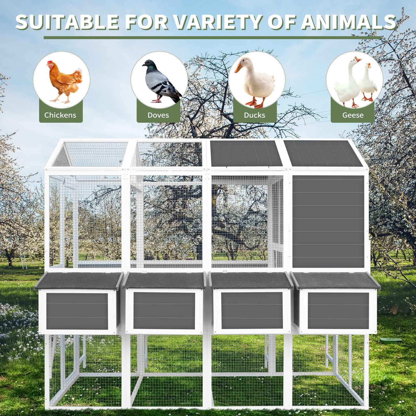 Chicken Coop with Chicken Run, Chicken Coops for 10 Chickens Outdoor with Nesting Boxes , Wooden Walk-in Chicken House with Pull Out Trays , Garden Backyard Cage (95''X80''X83'')