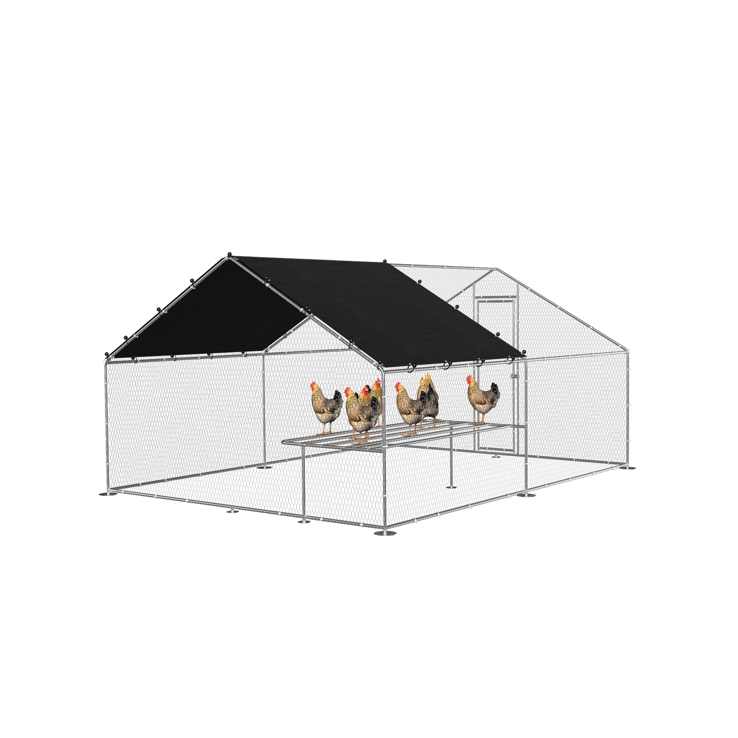 Large metal chicken coop, walk-in chicken coop, galvanized wire poultry chicken coop, rabbit duck coop with waterproof and UV protection cover for outdoor, backyard and farm. 9.8' W x 13.1' L x 6.6' H