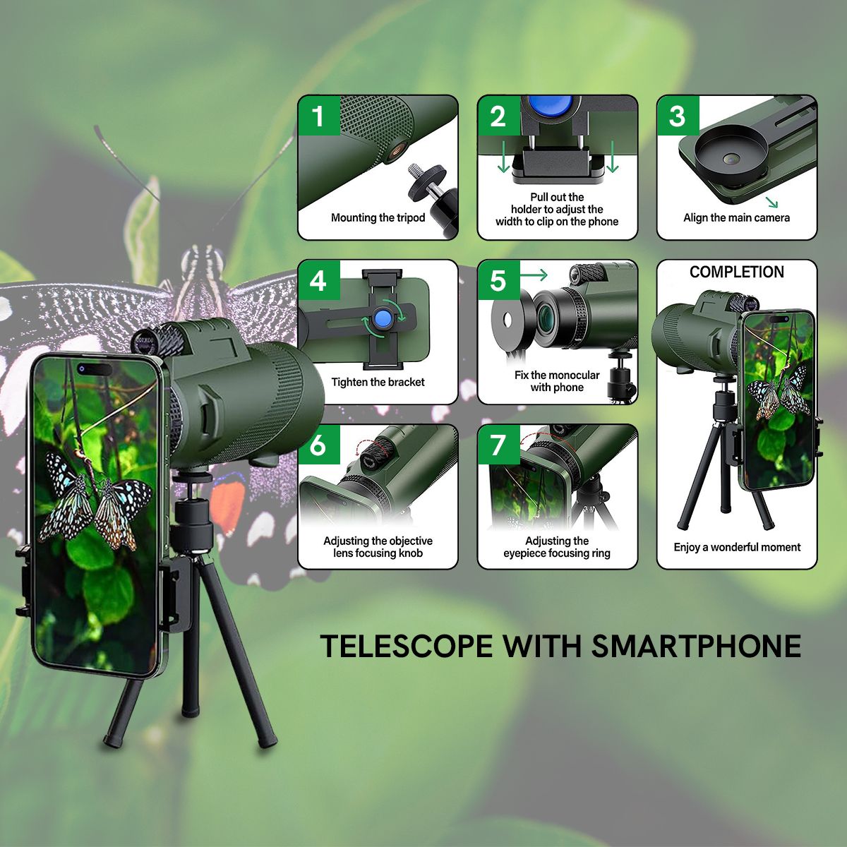 Monocular 40×60 Hd Shimmering Multifunction Monocular with Phone Tripod & Night Vision Telescope