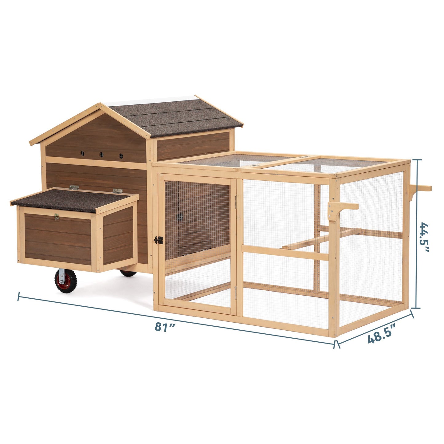 Chicken Coop with Wheels and handrails,Weatherproof Outdoor Chicken Coop with Nesting Box, Outdoor Hen House with Removable Bottom for Easy Cleaning, Weatherproof Poultry Cage, Rabbit Hutch, Wood Duck