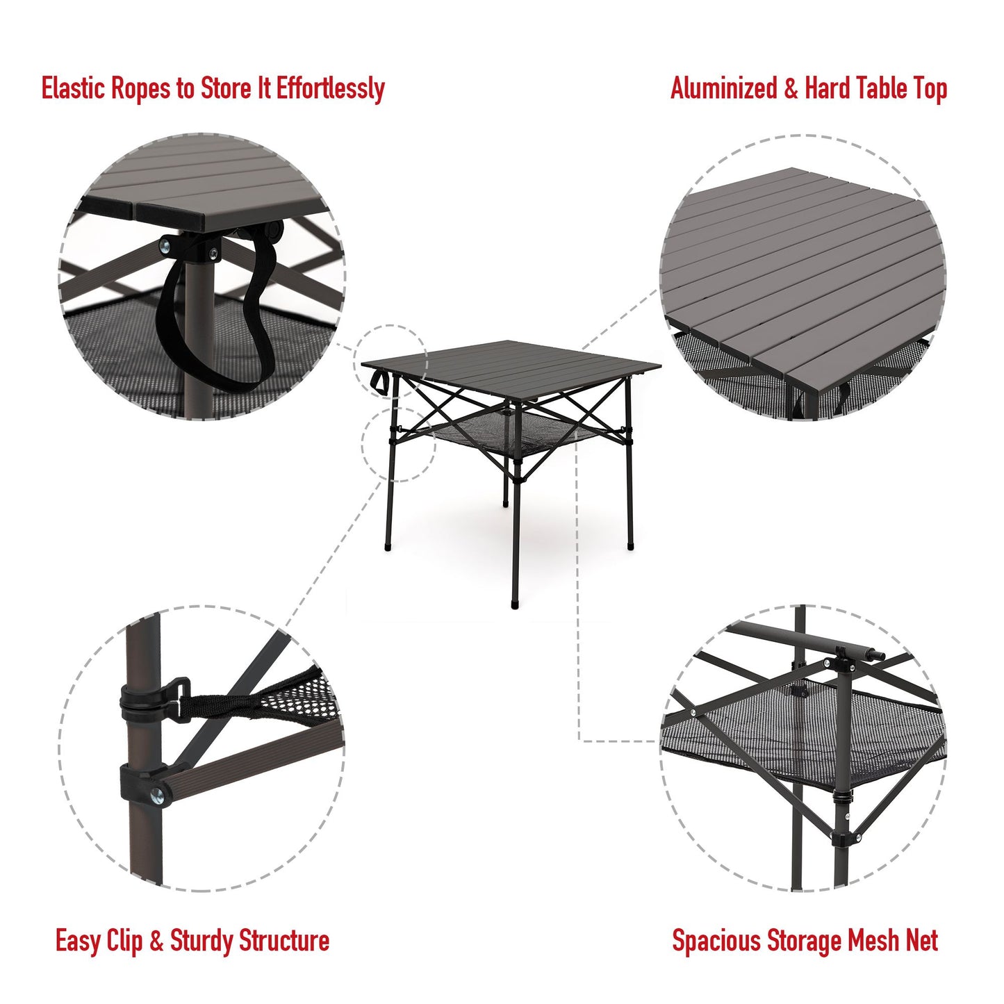 SUNNYFEEL Outdoor Folding Table | Lightweight Compact Aluminum Camping Table, Roll Up Top 4 People Portable Camp Square Tables with Carry Bag for Picnic/Cooking/Beach/Travel/BBQ