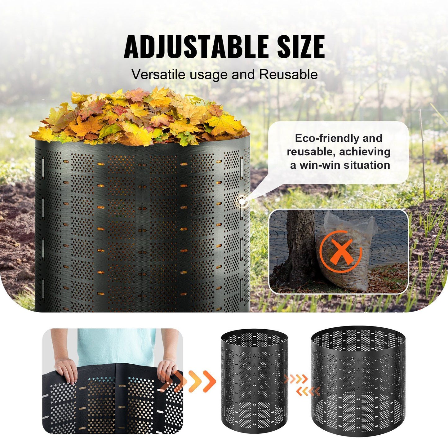 VEVOR Compost Bin 220 Gallon, Outdoor Expandable Composter, Easy to Setup & Large Capacity Composting Bin, Fast Creation of Fertile Soil