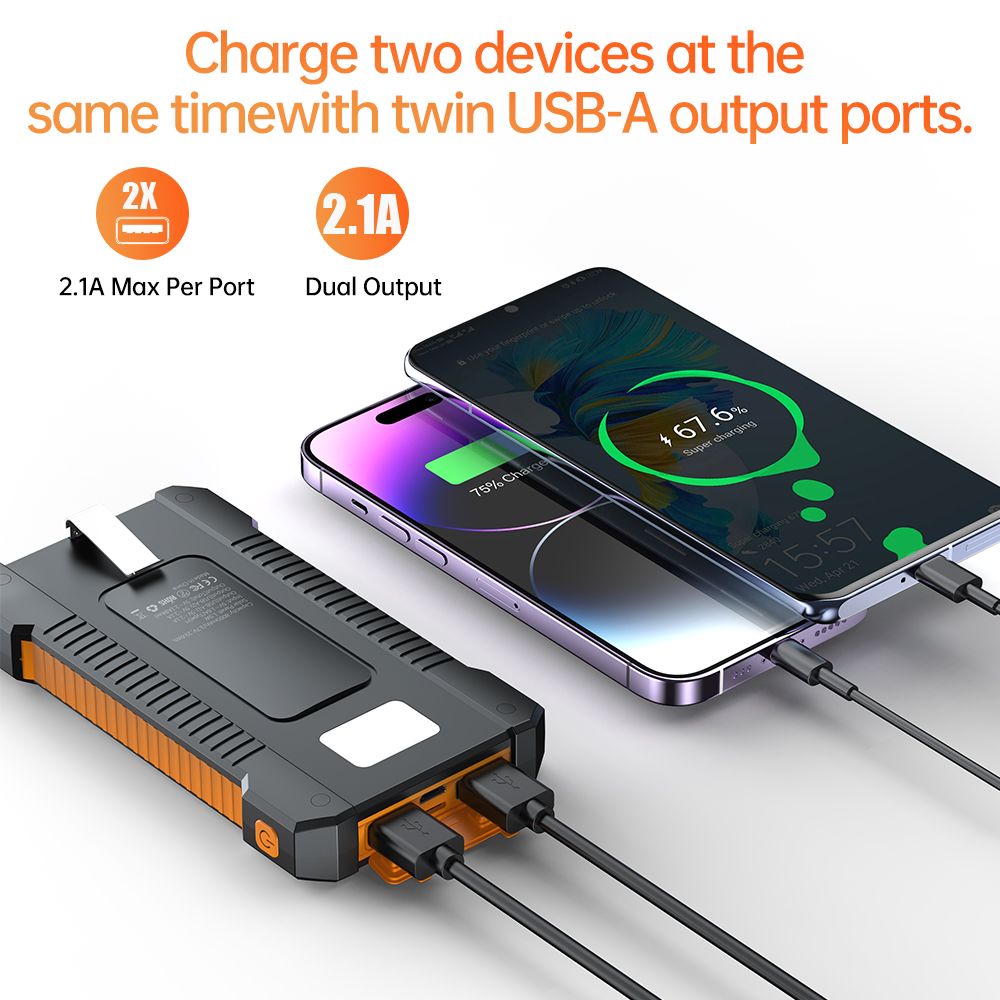 Solar-Powered Portable Charger With Built-In Light, Featuring An 8000mAh High-Capacity Battery Pack, Capable Of Solar Charging And Illumination, Compatible With IPhone