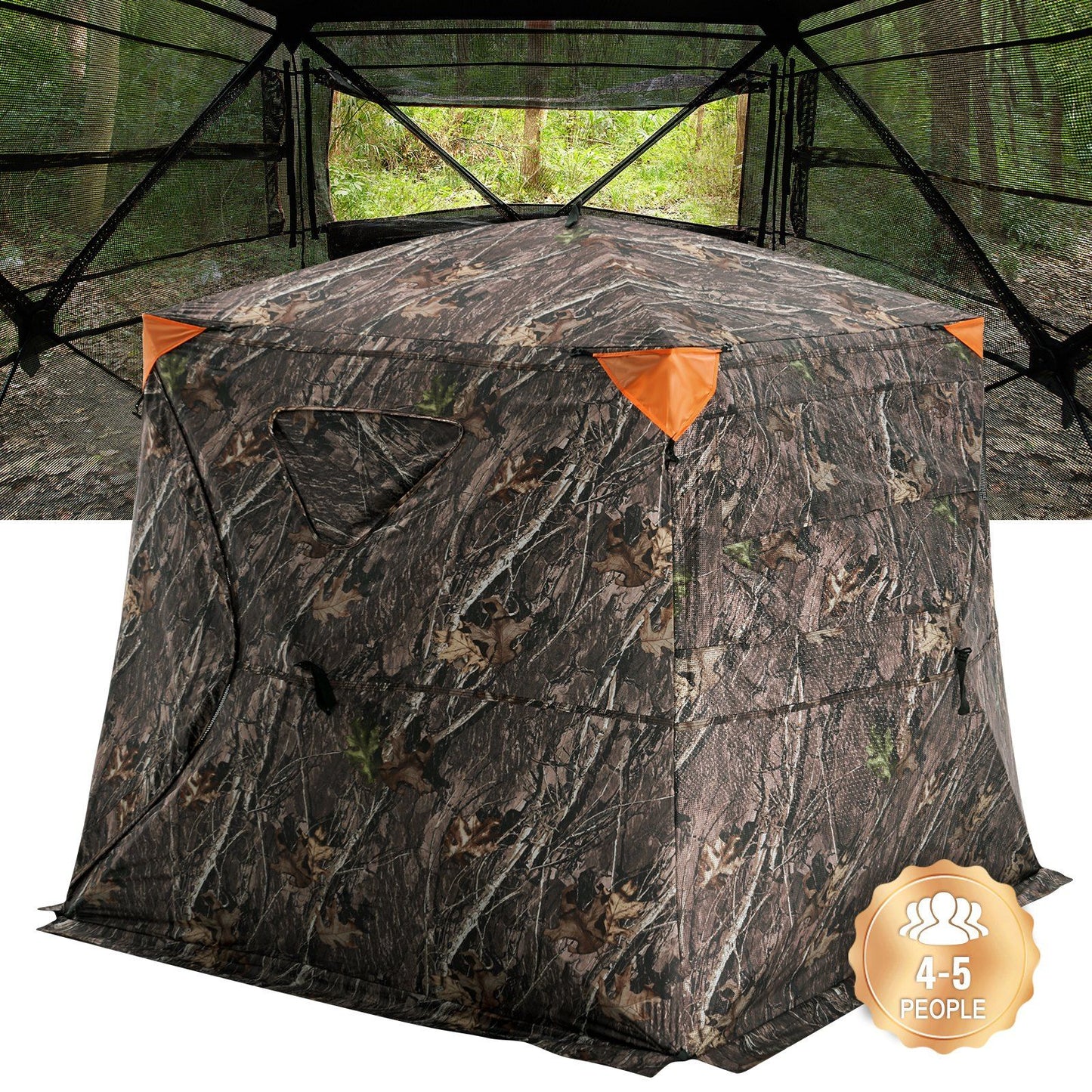 VEVOR Hunting Blind, 270° See Through Ground Blind, 4-5 Person Pop Up Deer Blind for Hunting with Carrying Bag, Portable Resilient Hunting Tent, One-Way See-Through Mesh for Turkey and Deer Hunting