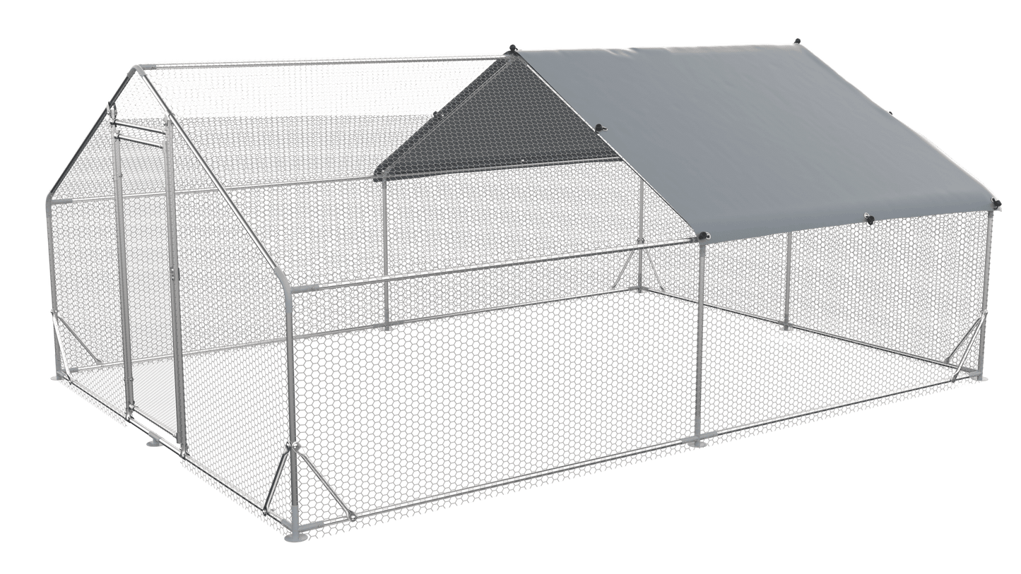 Large Metal Chicken Coop Walk-in Poultry Cage Hen Run House Rabbits Habitat Cage Spire Shaped Coop with Waterproof and Anti-Ultraviolet Cover (13.1' L x 9.8' W x 6.4' H)