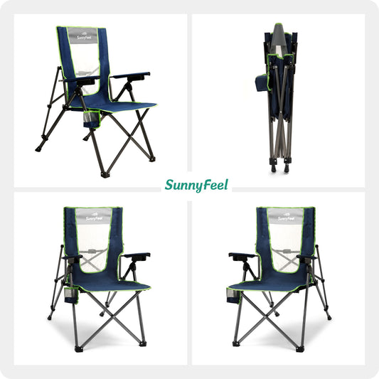 UNNYFEEL  Outdoor Reclining Camping Chairs Adjustable 3 Position Foldable Heavy Duty Adults 300 LBS Capacity For Adults Lounge With Cup Holder, Folding Camp Chair Lawn Patio Outdoor Porch