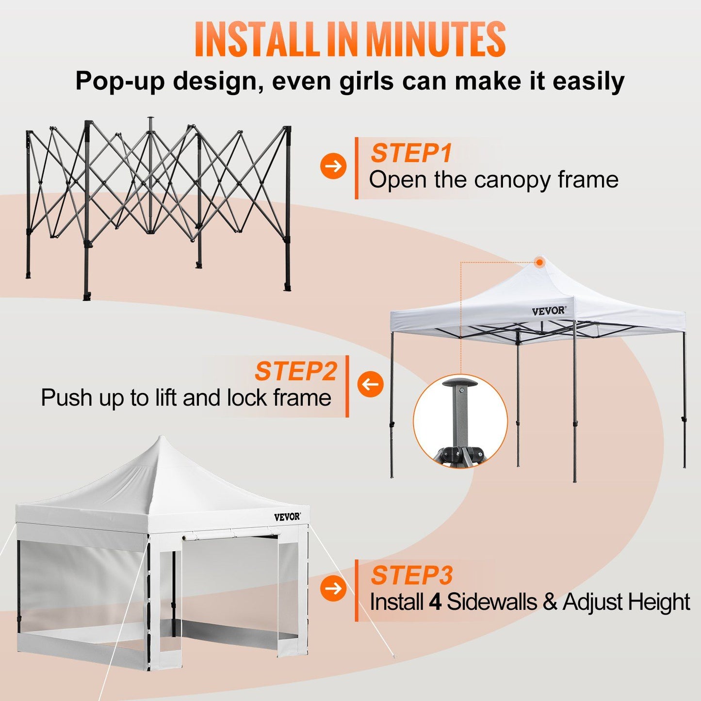 VEVOR Pop Up Canopy Tent, 10 x 10 FT, Outdoor Patio Gazebo Tent with Removable Sidewalls and Wheeled Bag, UV Resistant Waterproof Instant Gazebo Shelter for Party, Garden, Backyard, White