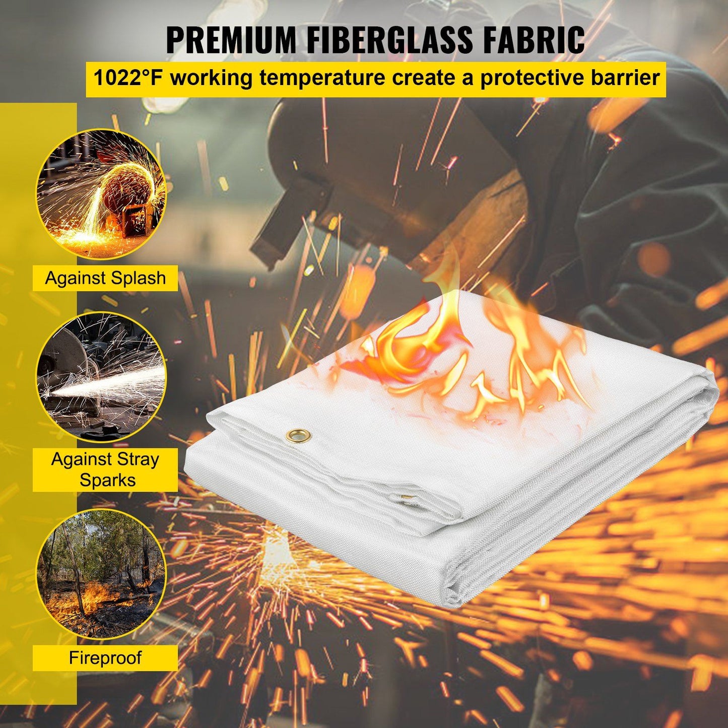 VEVOR Fire Blankets, 2 Pack Welding Blankets, 8' x 10' Fire Suppression Blanket, 1022°F Flame Retardant Blanket, White Fire Emergency Blankets, Fiberglass Fire Retardant Blanket with 12 Brass Grommets