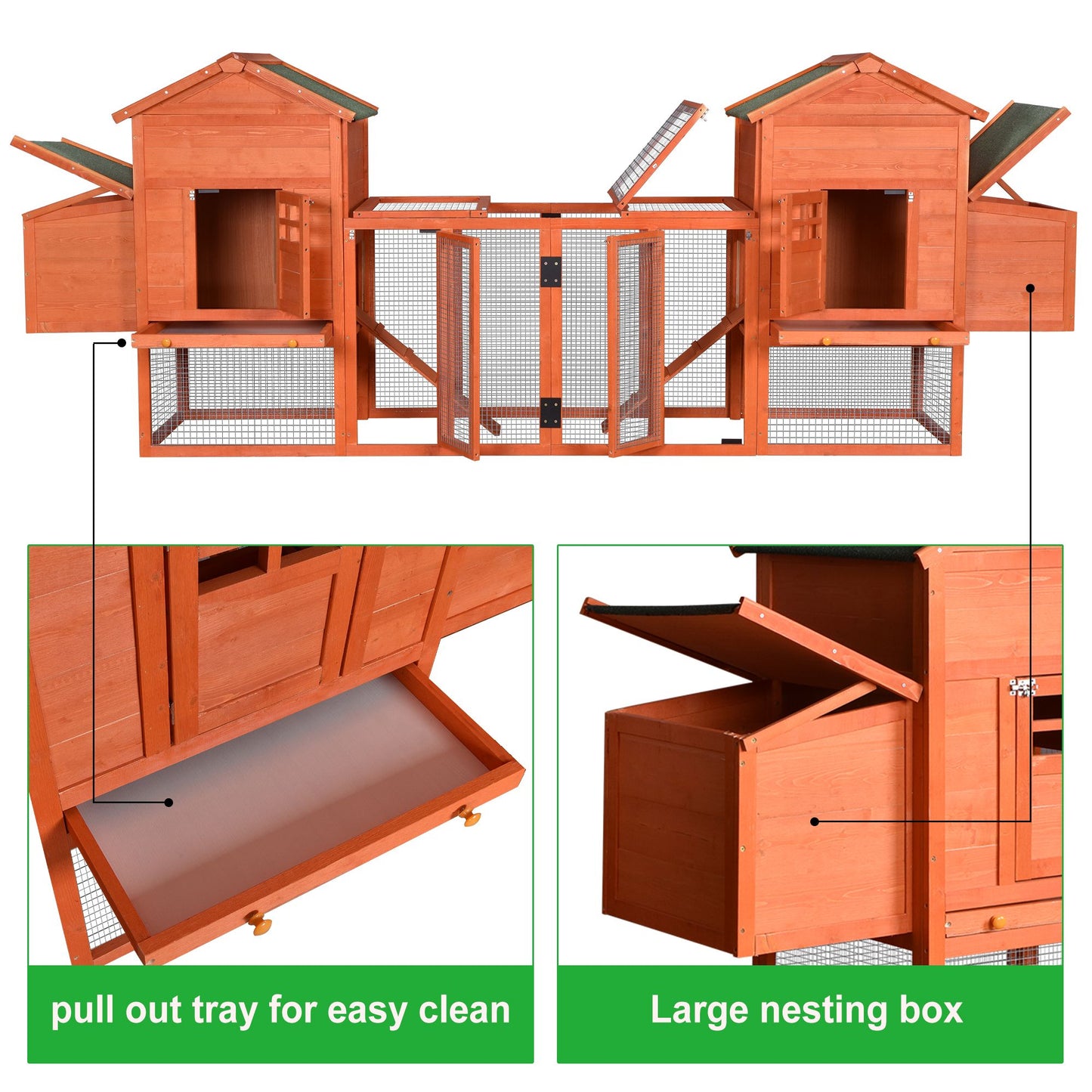 Outdoor Wooden Chicken Coop;  124' Large Hen Cage Rabbit House;  Bunny Hutch with Ventilation Door;  Removable Ramp Garden Backyard Pet House Chicken Nesting Box