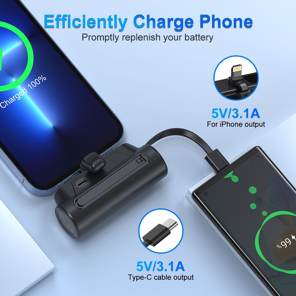 Portable Charger with Built in Cables, Portable Charger with Cords Wires Slim 8000mAh Travel Essentials Battery High Speed Power Bank for iPhone