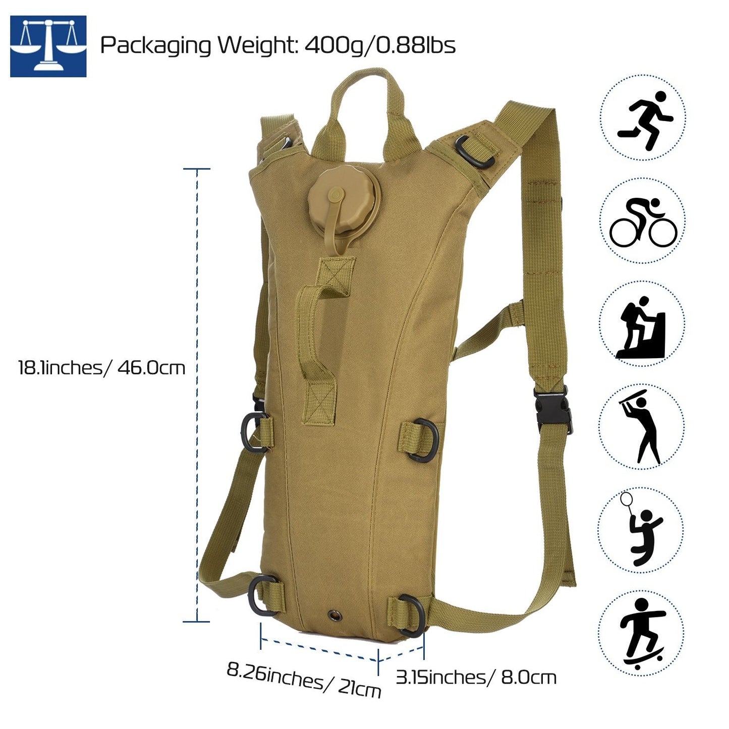 Tactical Hydration Pack 3L Water Bladder Adjustable Water Drink Backpack