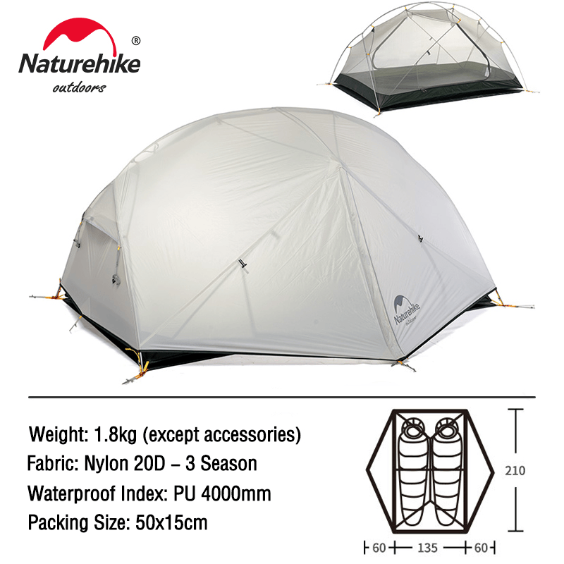 Naturehike Mongar Tent 2 Person Ultralight Travel Tent Double Layer Waterproof Tent Backpacking Tent Outdoor Hiking Camping Tent