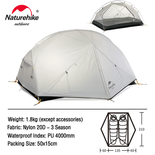 Naturehike Mongar Tent 2 Person Ultralight Travel Tent Double Layer Waterproof Tent Backpacking Tent Outdoor Hiking Camping Tent