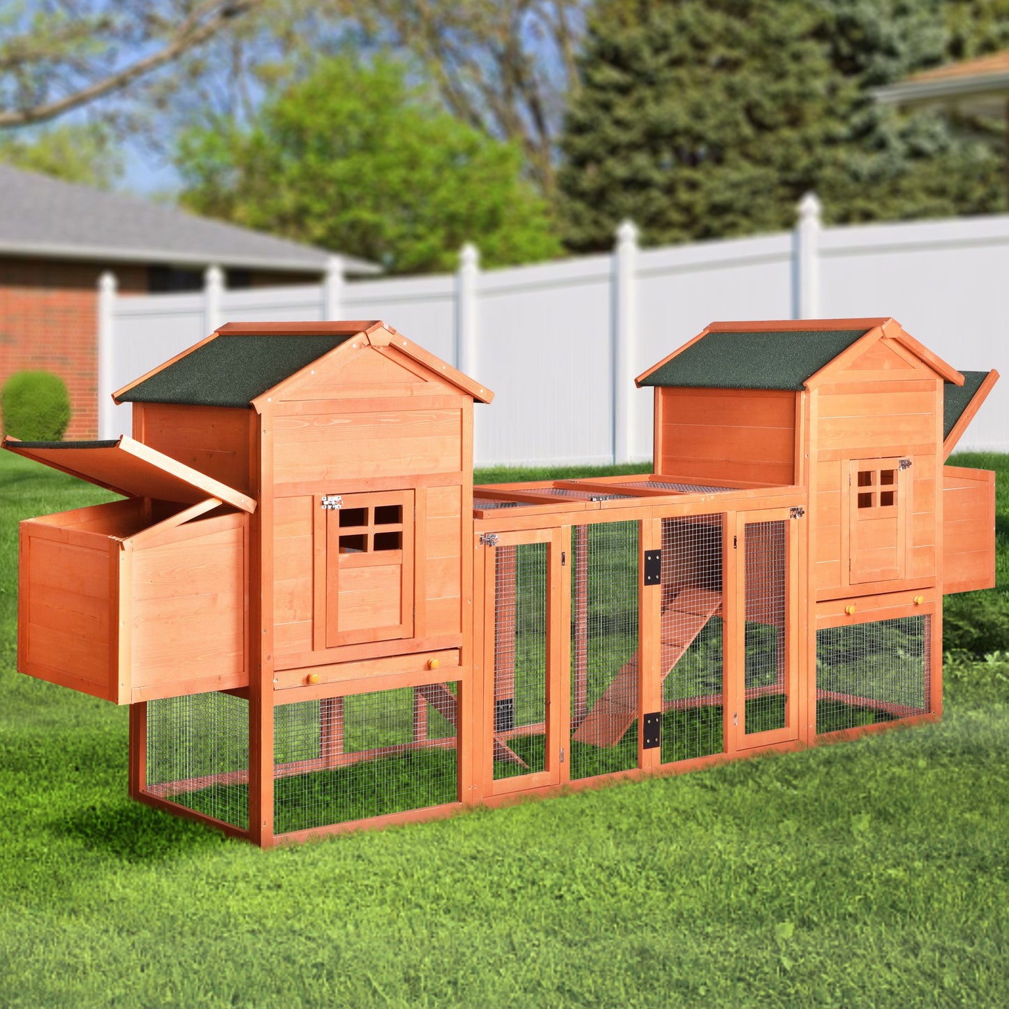 Outdoor Wooden Chicken Coop;  124' Large Hen Cage Rabbit House;  Bunny Hutch with Ventilation Door;  Removable Ramp Garden Backyard Pet House Chicken Nesting Box