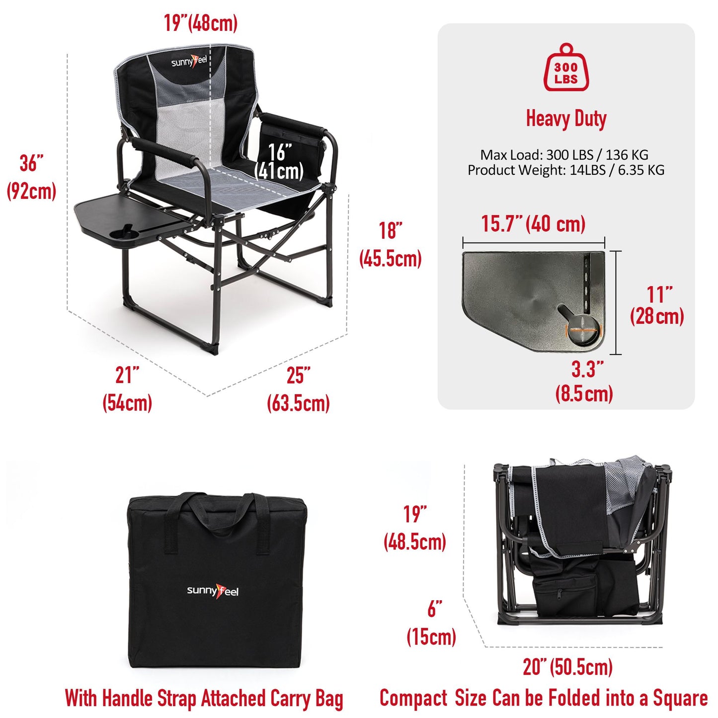 Camping Directors Chair, Heavy Duty,Oversized Portable Folding Chair with Side Table, Pocket for Beach, Fishing,Trip,Picnic,Lawn,Concert Outdoor Foldable Camp Chairs