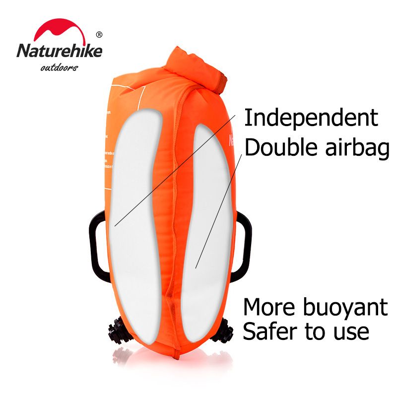 Naturehike Inflatable Swimming Buoy Waterproof 28L Storage Dry Bag Adjustable Belt Flotation Bag Dual Airbag Swim Drifting Float