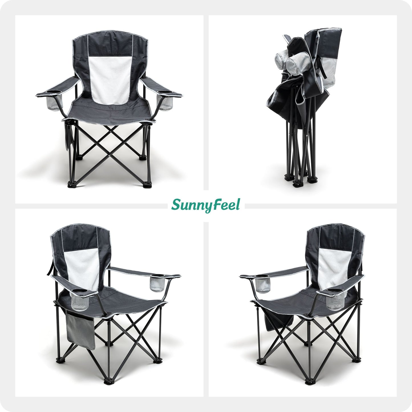 SUNNYFEEL XL Oversized Camping Chair, Folding Camp Chairs for Adults Heavy Duty Big Tall 300 LBS, Padded Portable Quad Arm Lawn Chair with Pocket for Outdoor/Picnic/Beach/Sports