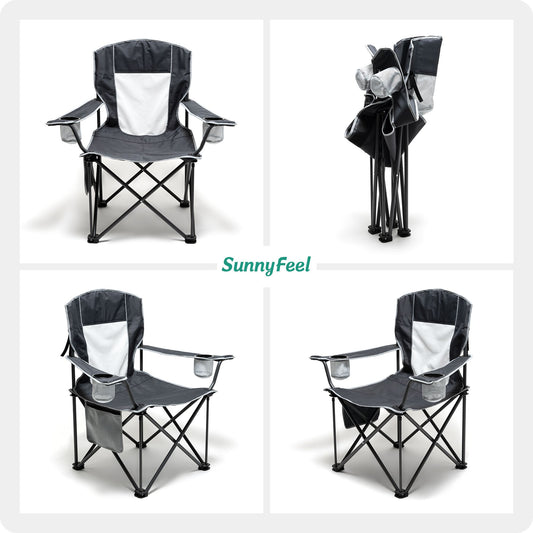 SUNNYFEEL XL Oversized Camping Chair, Folding Camp Chairs for Adults Heavy Duty Big Tall 300 LBS, Padded Portable Quad Arm Lawn Chair with Pocket for Outdoor/Picnic/Beach/Sports