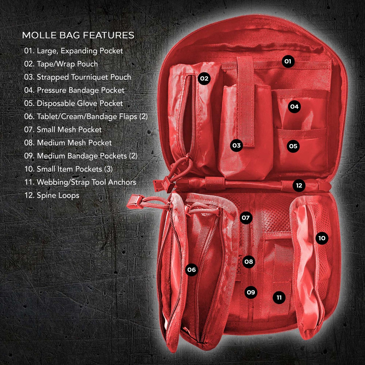 First Aid MOLLE Bag for First Aid Kits (IFAK) | Emergency;  Backpacking;  Travel;  Tactical;  Go Bag;  Bug Out Bag;  72 Hour Kit;  Essentials;  EDC;  EMT;  IFAK;  Survival | (Bag Only)