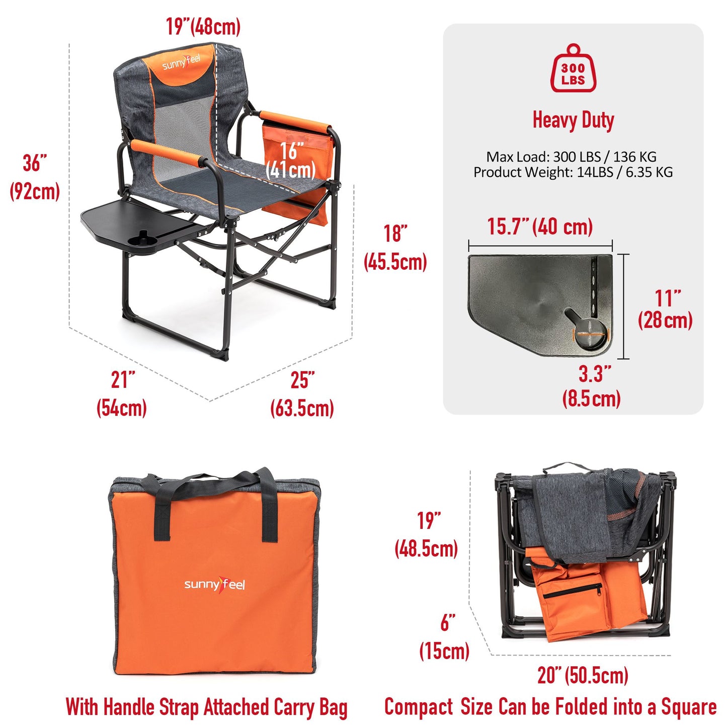 Camping Directors Chair, Heavy Duty,Oversized Portable Folding Chair with Side Table, Pocket for Beach, Fishing,Trip,Picnic,Lawn,Concert Outdoor Foldable Camp Chairs