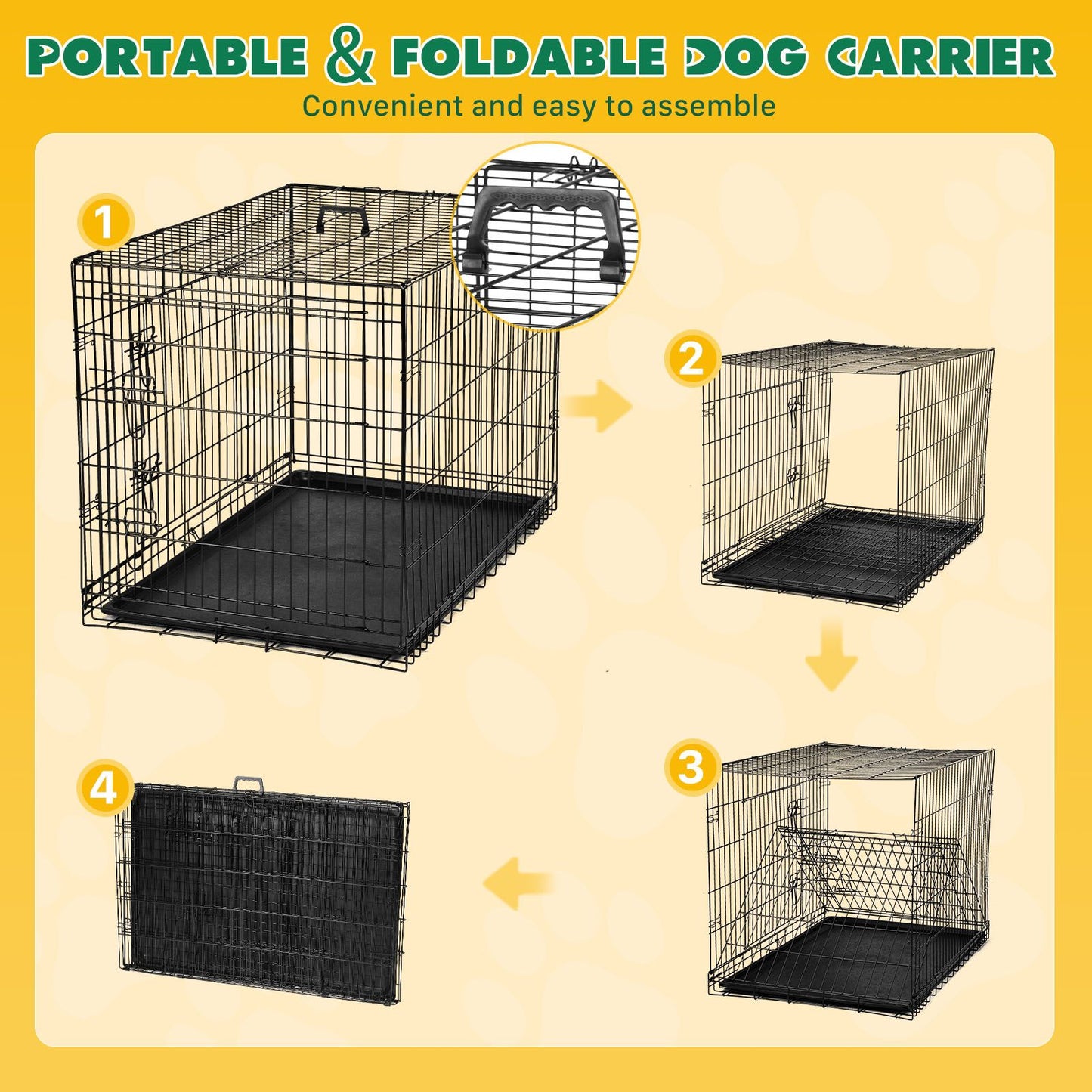 Dog Crate with Divider Panel,30 Inch Double Door Folding Metal Wire Dog Cage with Plastic Leak-Proof Pan Tray, Pet Kennel for Indoor