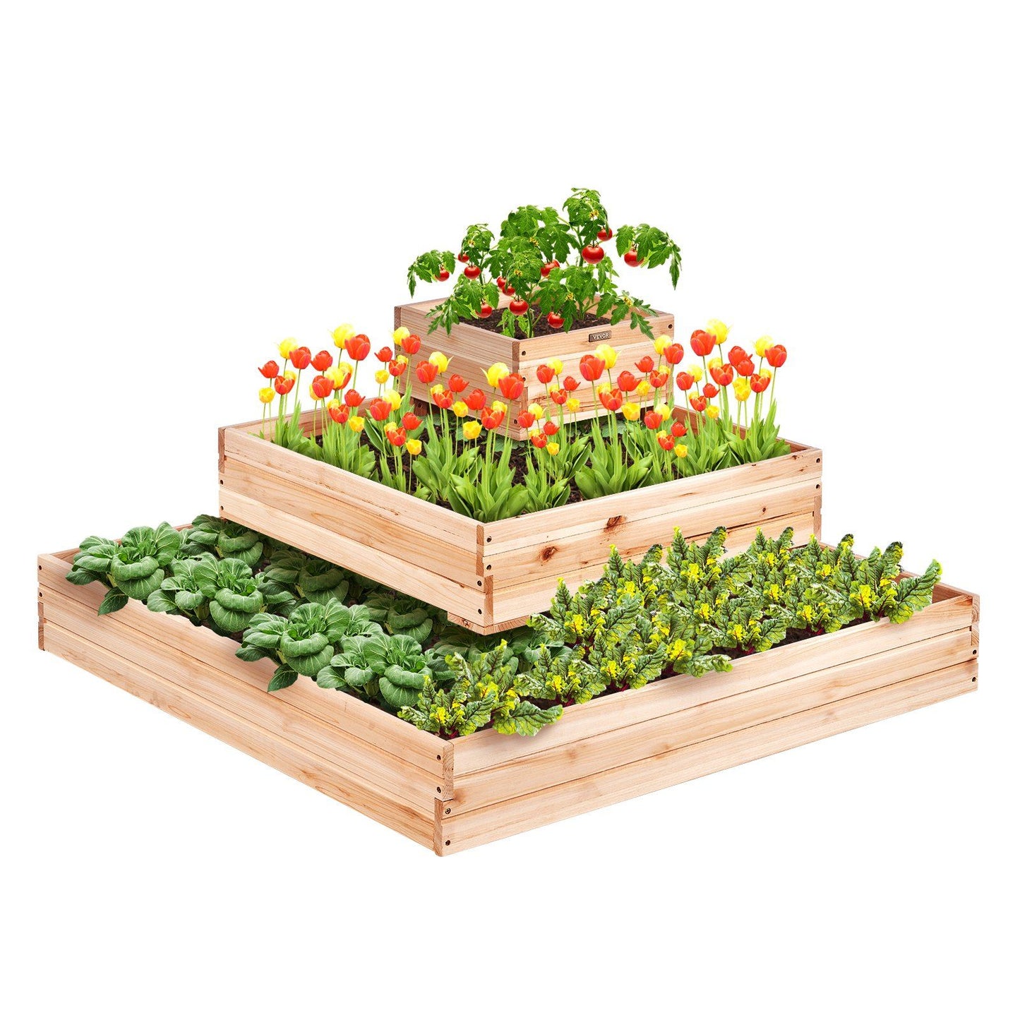 VEVOR Wooden Raised Garden Bed Planter Box 44.5x44.5x20.1" Flower Vegetable Herb