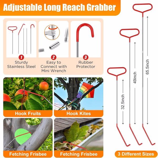 Stainless steel long distance hook tool Automotive emergency door opening tool set Oval handle Red warping piece set wedge air bag wrench combination tool