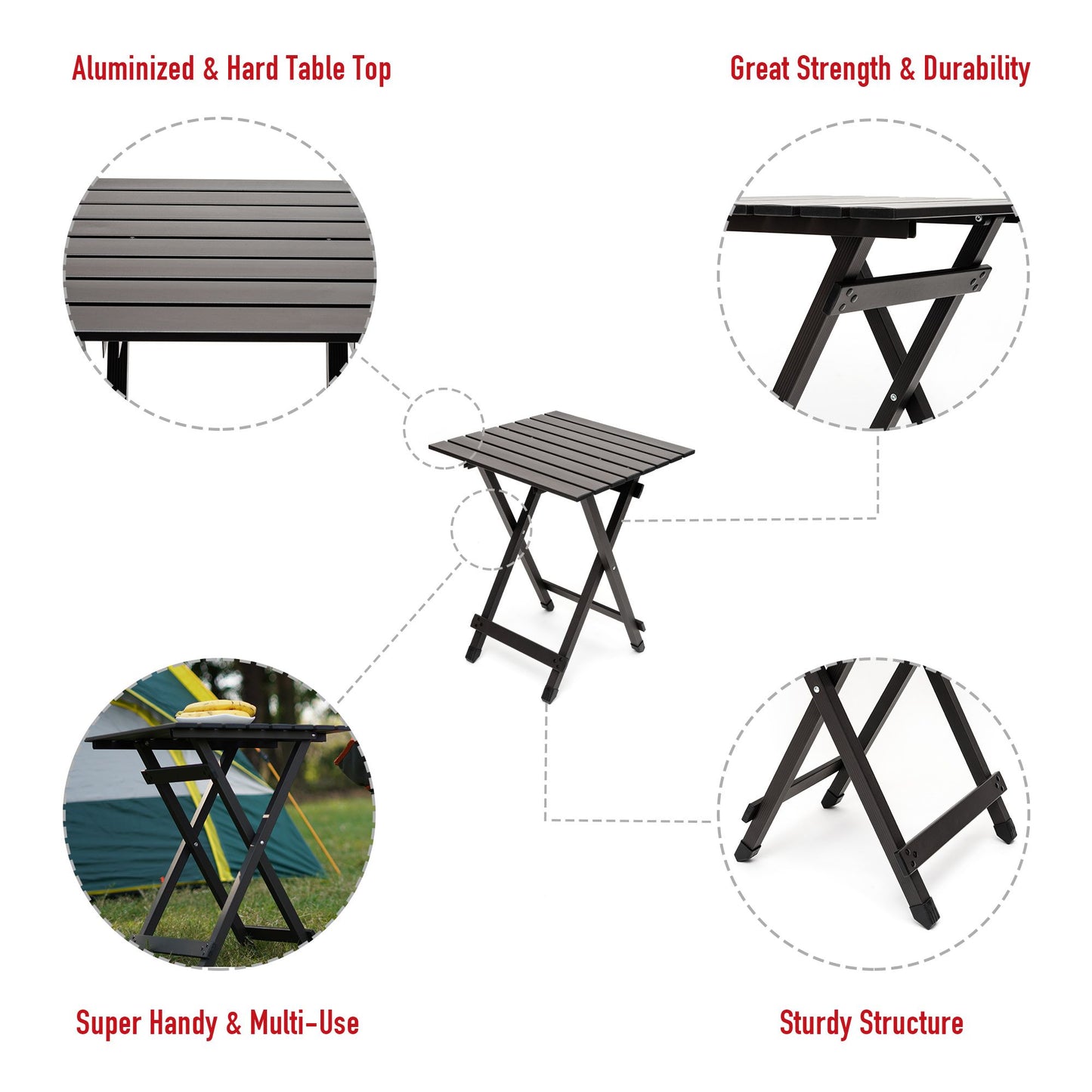 SUNNYFEEL Folding Camping Table - Lightweight Aluminum Portable Picnic Table, 18.5x18.5x24.5 Inch for Cooking, Beach, Hiking, Travel, Fishing, BBQ, Indoor Outdoor Small Foldable Camp Tables