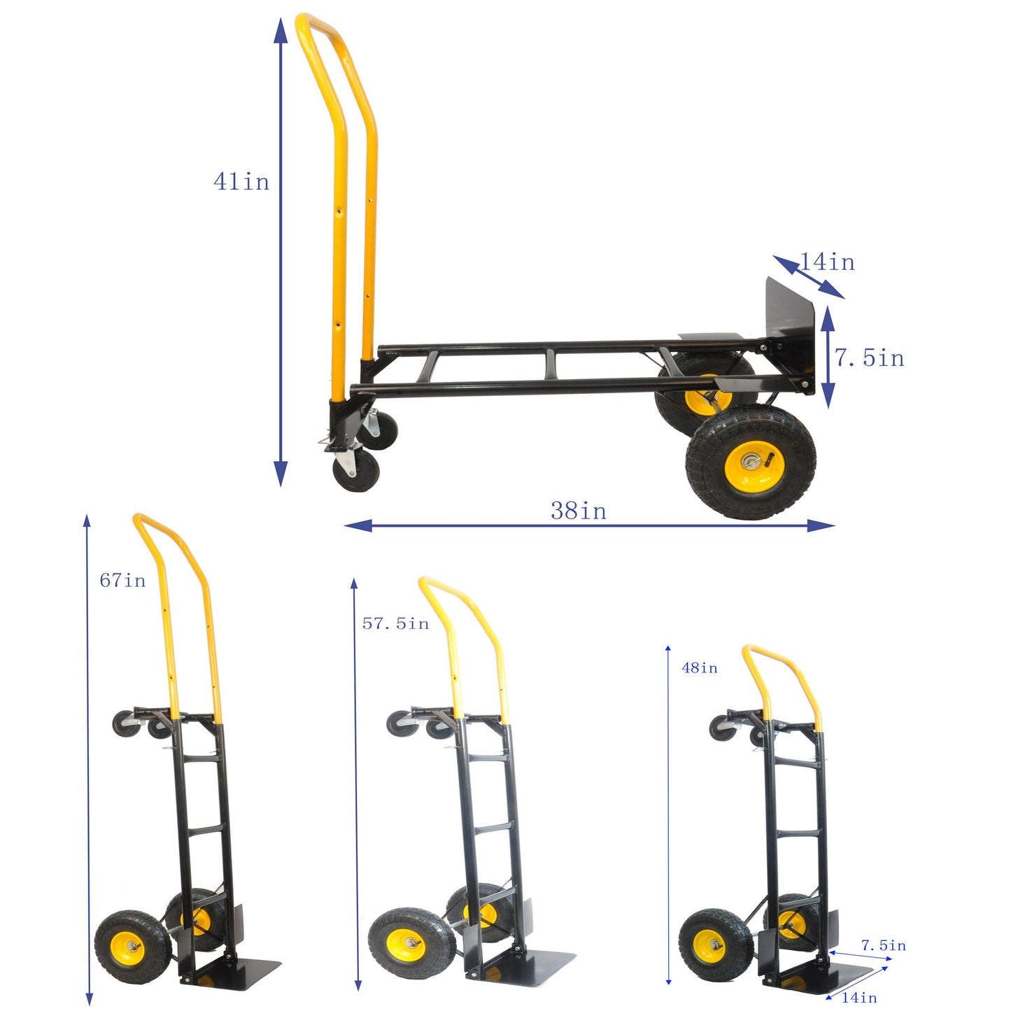 Hand Truck Dual Purpose 2 Wheel Dolly Cart and 4 Wheel Push Cart with Swivel Wheels 330 Lbs Capacity Heavy Duty Platform Cart for Moving/Warehouse/Garden/Grocery