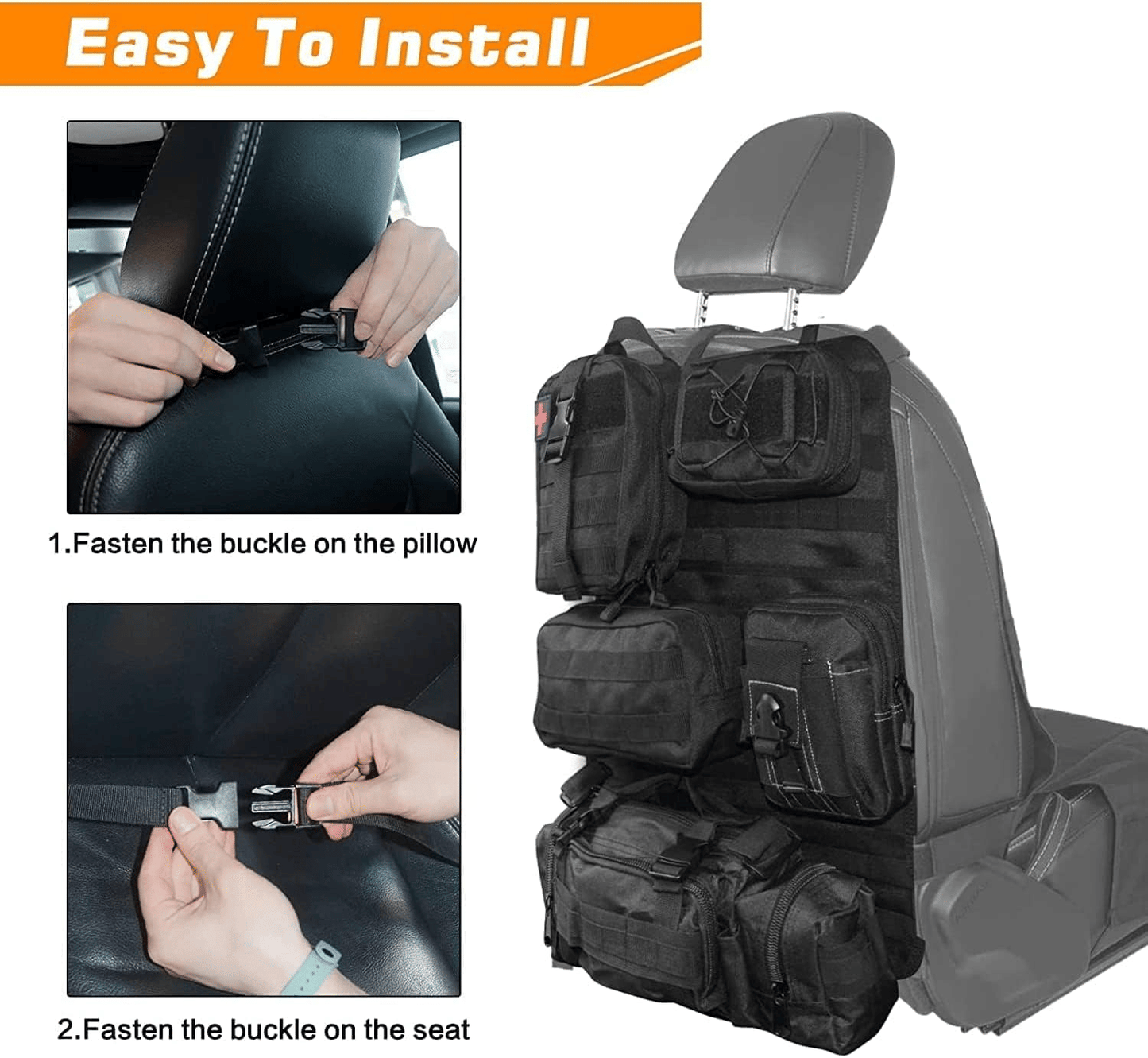 Molle Nylon Tactical Car Seat Organiser Front Seat Back Storage Bag Backrest Protector With 5 Pockets For All Vehicles