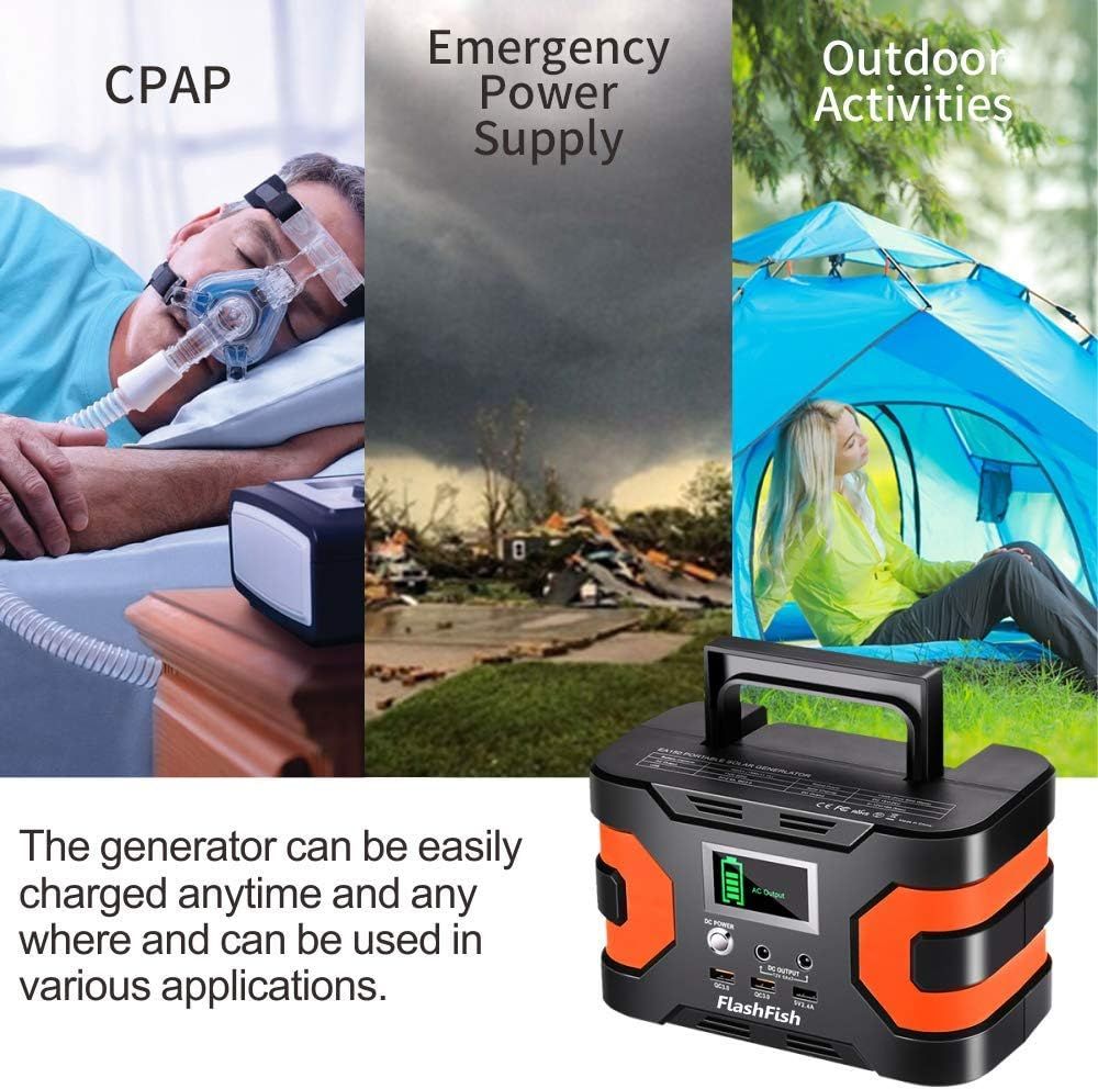 200W Peak Power Station, Flashfish CPAP Battery 166Wh 45000mAh Backup Power Pack 110V 150W Lithium Battery Pack Camping Solar Generator for CPAP Camping Home Emergency Power Supply