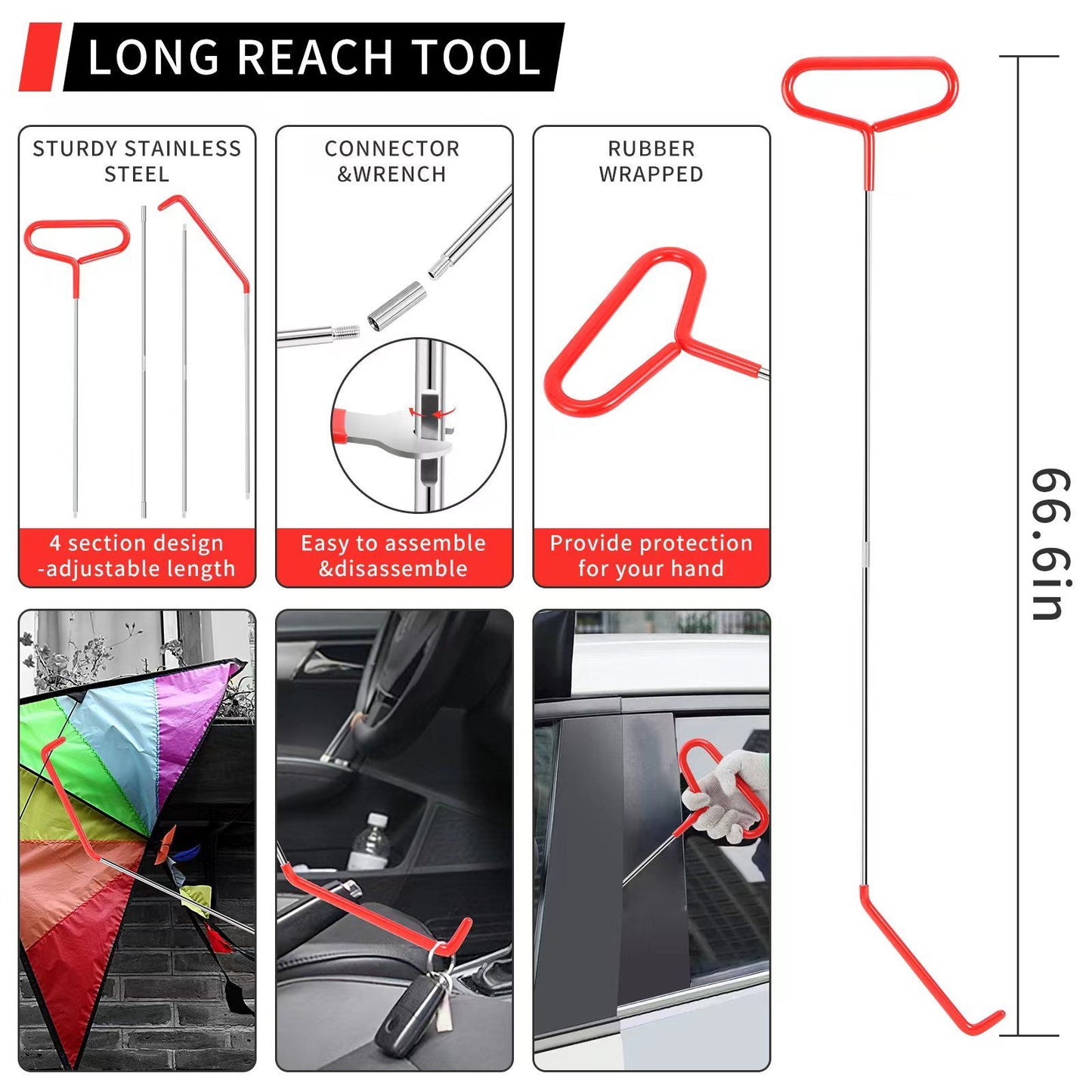 24 stainless steel long distance car emergency key hook red warped roadside emergency kit Car trim removal kit, doors and Windows with air wedge pump combination tools