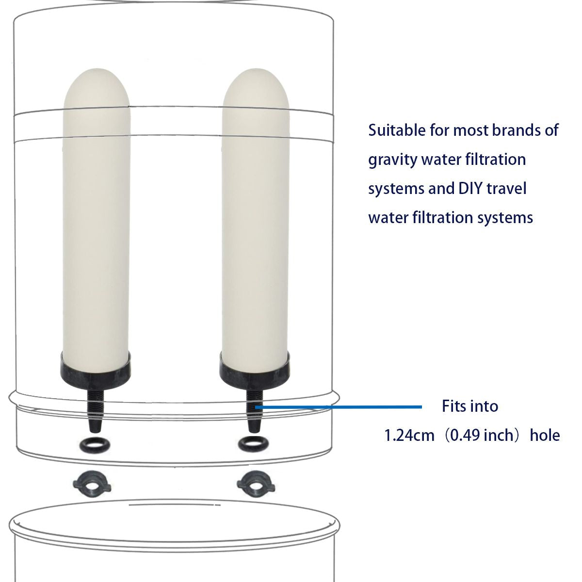 HUINING 4PCS Replacement Ceramic Filter Candle with Activated Carbon for Countertop Gravity Water Filter System,Household Water Bucket, Water Cooler Filtration Systems Water Pitcher