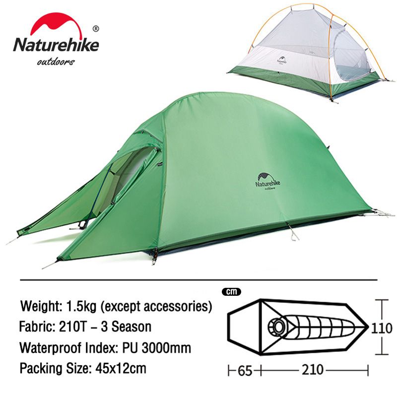 Naturehike Cloud Up 1 2 3 People Tent Ultralight 20D Camping Tent Waterproof Outdoor Hiking Travel Tent Backpacking Cycling Tent