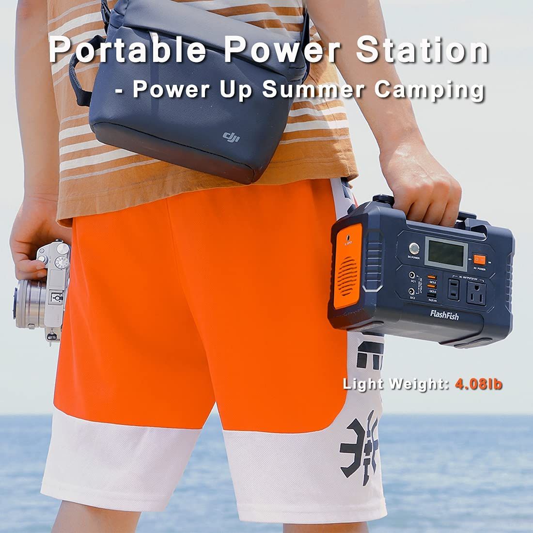 200W Portable Power Station, FlashFish 40800mAh Solar Generator with 110V AC Outlet/2 DC Ports/3 USB Ports, Backup Battery Pack Power Supply for CPAP Outdoor Advanture Load Trip Camping Emergency