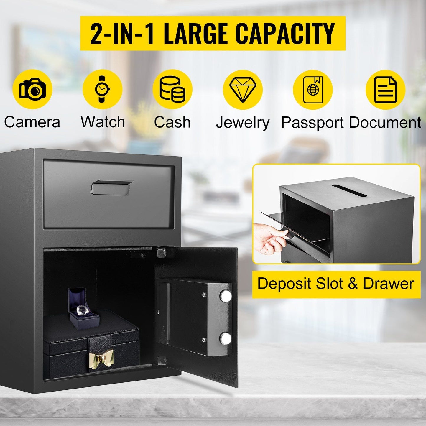 VEVOR Digital Depository Safe 1.7 Cubic Feet Made of Carbon Steel Electronic Code Lock Depository Safe with Deposit Slot with Two Emergency Keys Depository Box for Home Hotel Restaurant and Office