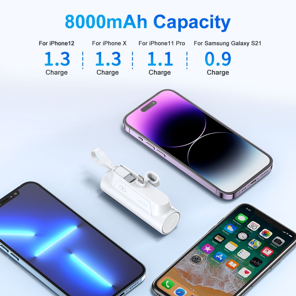 Portable Charger with Built in Cables, Portable Charger with Cords Wires Slim 8000mAh Travel Essentials Battery High Speed Power Bank for iPhone