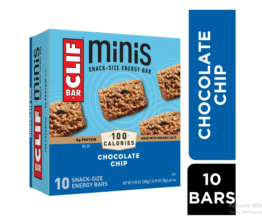 CLIF BAR Minis - Chocolate Chip - Made with Organic Oats - 4g Protein - Non-GMO - Plant Based - Snack-Size Energy Bars - 0.99 oz. (10 Pack)