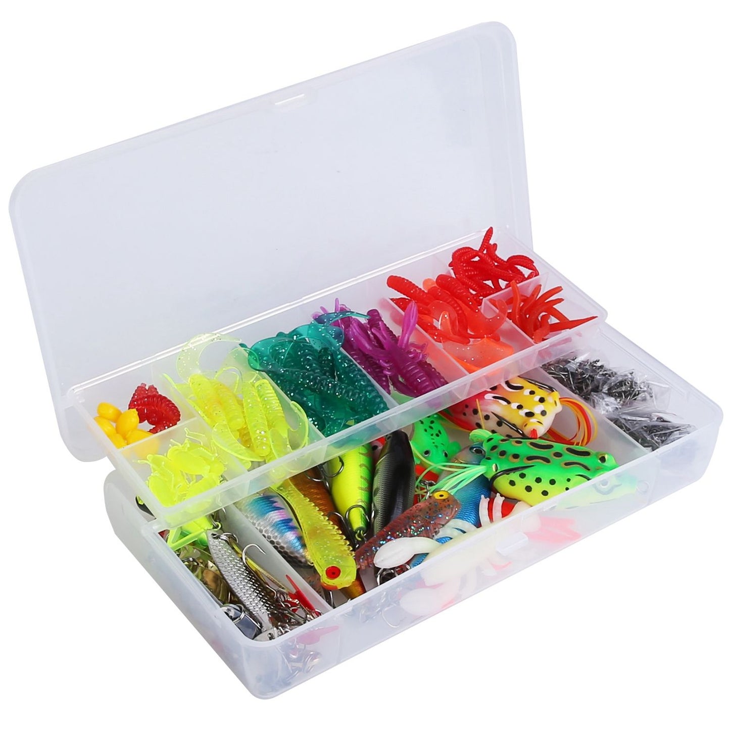 375Pcs Fishing Baits and Tackle Box Saltwater Freshwater Fishing Lures Kit Lifelike Popper Crankbaits Crickets Frogs Spoon Lures Maggots