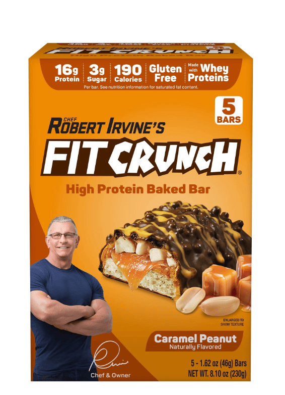 FITCRUNCH Caramel Peanut, High Protein Baked Bar, 16g Protein, 5ct