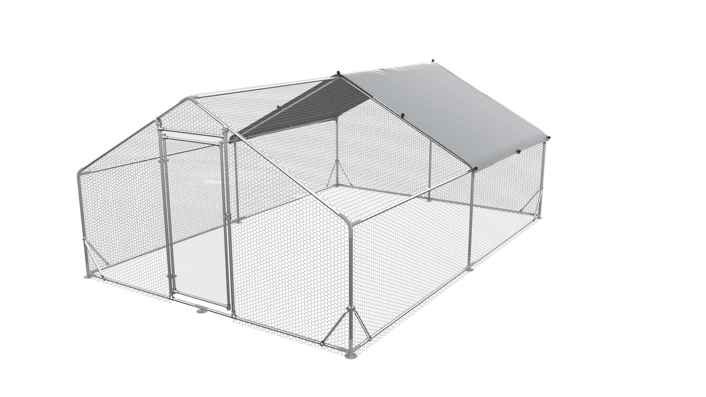 Large Metal Chicken Coop Walk-in Poultry Cage Hen Run House Rabbits Habitat Cage Spire Shaped Coop with Waterproof and Anti-Ultraviolet Cover (13.1' L x 9.8' W x 6.4' H)