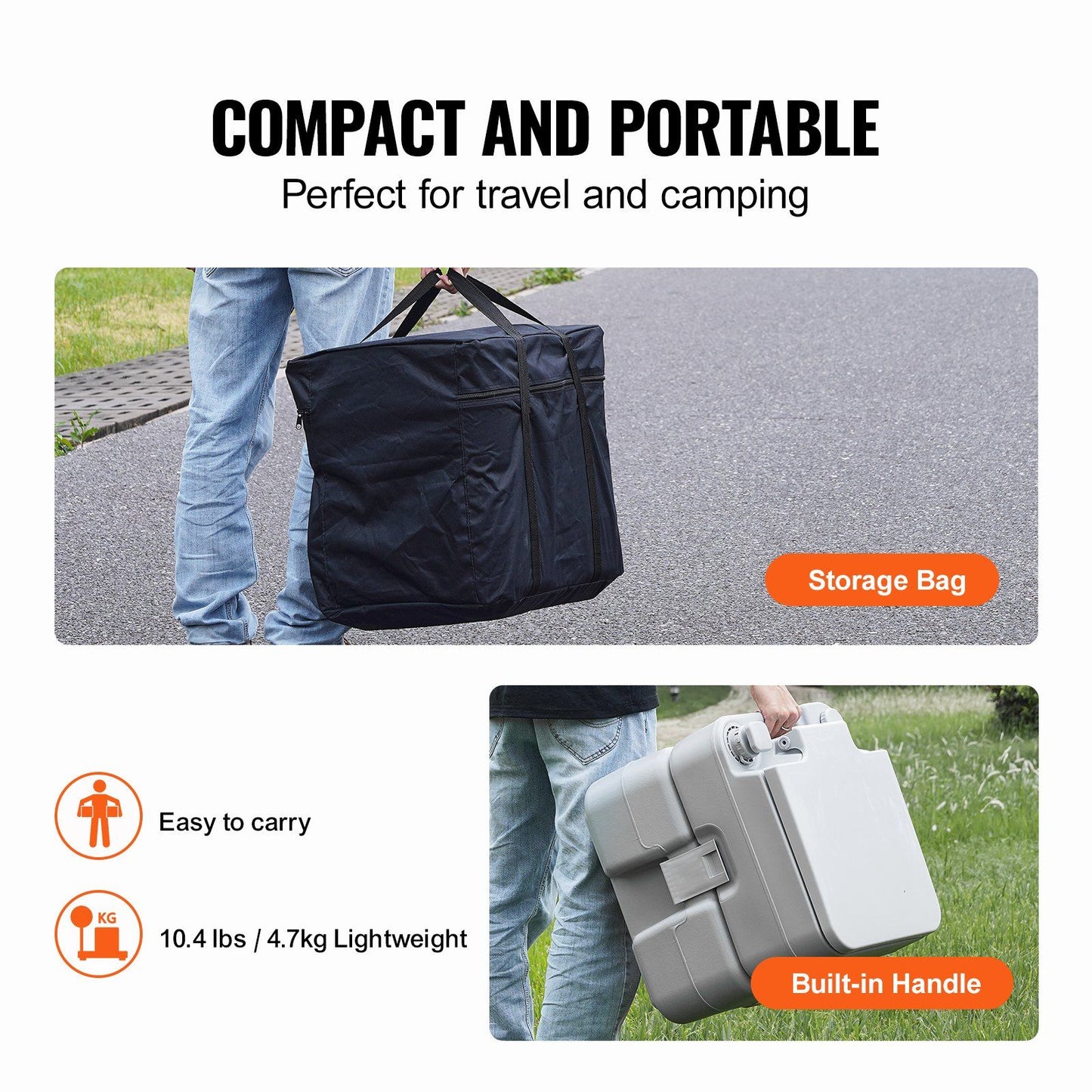 VEVOR Portable Toilet for Camping, Porta Potty with Carry Bag, 5.3 Gal Waste Tank & 3.2 Gal Flush Tank, Push-Button Pressurized Flush Commode, Leak-proof and Odourless Travel Toilet for Camping Car