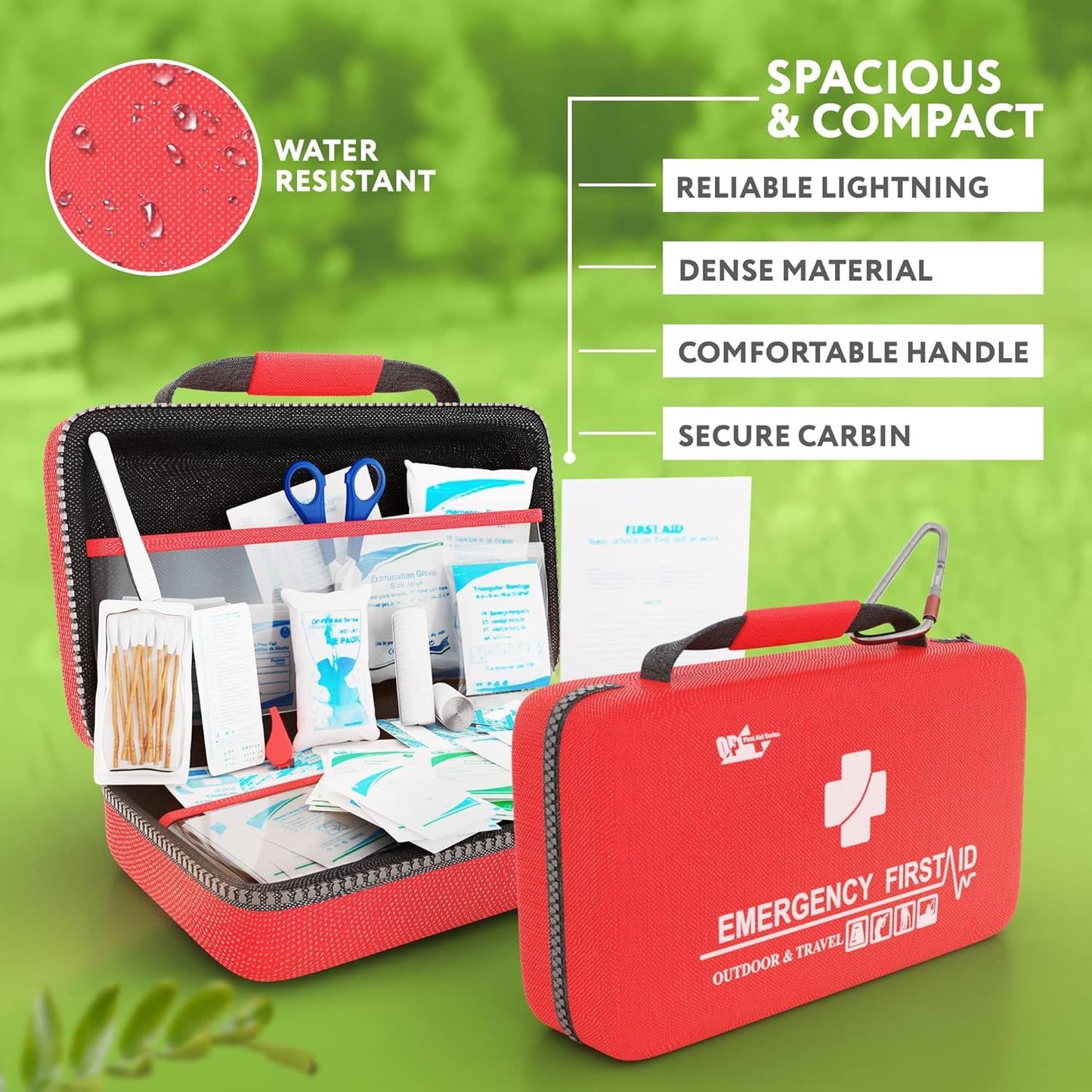 Small First Aid Kit for Car, Office, 121 Pieces, Sturdy Red EVA Travel First Aid Kit with Zip, Carabiner, Waterproof Basic First Aid Kit for Home, Portable Mini Emergency First Aid Kit Travel