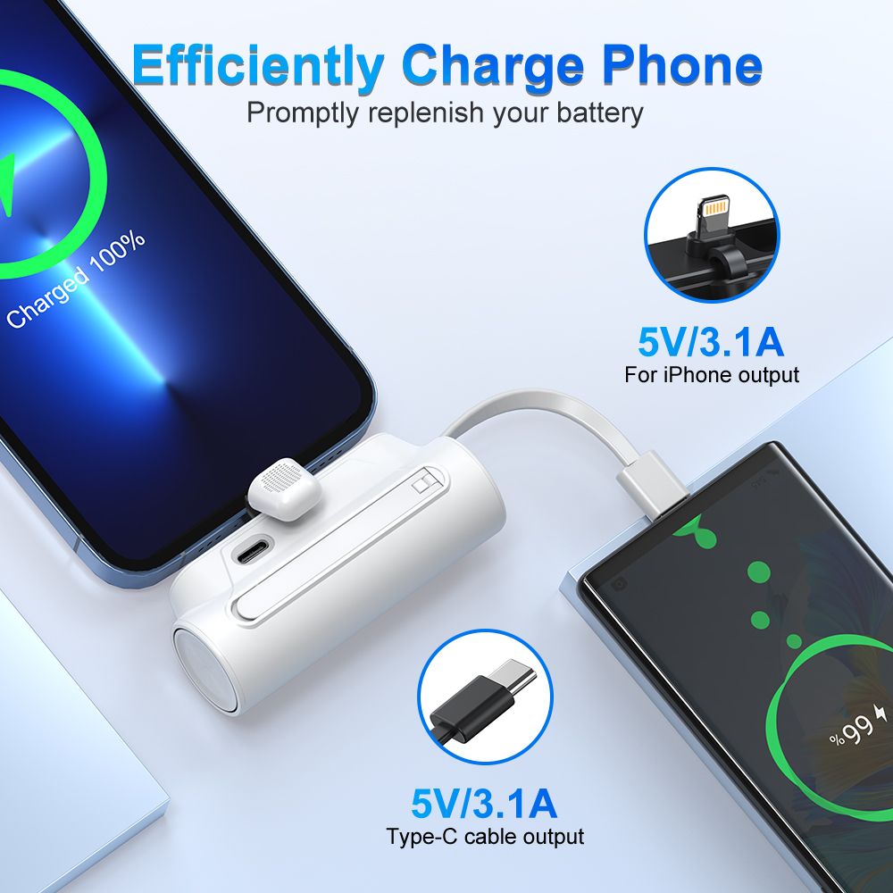 Portable Charger with Built in Cables, Portable Charger with Cords Wires Slim 8000mAh Travel Essentials Battery High Speed Power Bank for iPhone